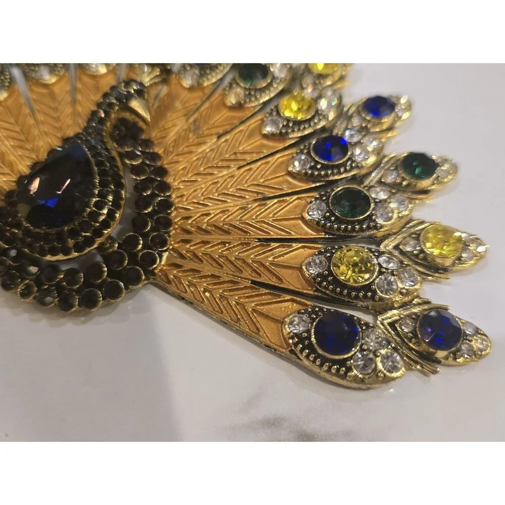 Vintage Peacock Rhinestone Jewelry Component / Necklace Centerpiece One Missing